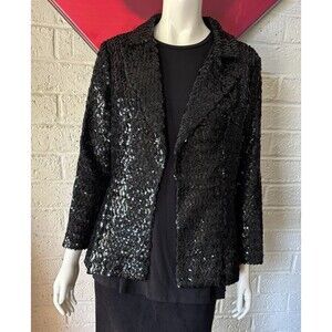 VTG Sequin 70s Classic Black Evening Jacket Blazer Size Large